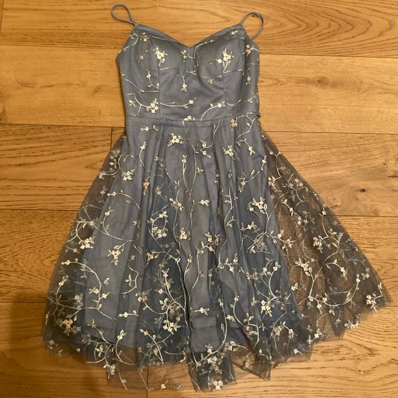 Light Blue Floral Mini Dress - Picture 1 of 8